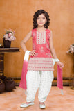 Red And White Printed With Embroidered Patiala Set For Girls