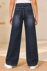 Girls Dark Blue Washed Denim Straight Fit Jeans
