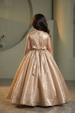 Girls Champagne Gold 3D Flower Applique Ball Gown