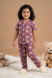 Purple Rainbow Print Night Suit Set For Girls