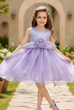 Lavender Shimmer Party Wear Frock with 3D Floral Appliqué For Girls