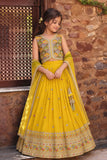 Mustard Yellow Embroidered Lehenga Choli Set For Girls