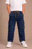 Blue Denim Cargo Jeans with Drawstring Waist