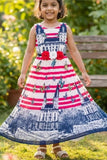 Pink And Blue Striped Gown For Girls