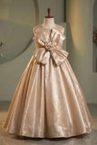 Girls Champagne Gold 3D Flower Applique Ball Gown