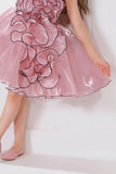 Peach Spiral 3D Petal Appliqué Party Frock For Girls