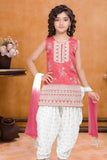 Red And White Printed With Embroidered Patiala Set For Girls