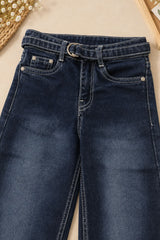 Girls Dark Blue Washed Denim Straight Fit Jeans