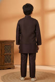 Wine Embroidered Kurta Set with Nehru Jacket For Boys