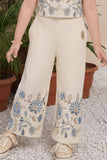 Beige Floral Embroidered Crop Top And Palazzo Set For Girls
