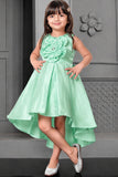 Pista Green Satin High Low Frock With Flower Embellishment