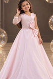 Designer Baby Pink One-Shoulder Pearl Embellished Party Gown