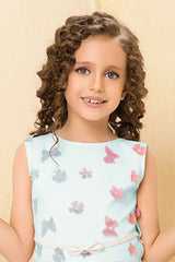 Sky Blue Ruffle Hem Dress With Pastel Flower And Butterfly Detail For Girls