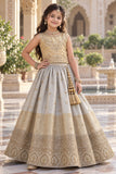 Girls Champagne Gold Floral Embroidered Lehenga Choli Set