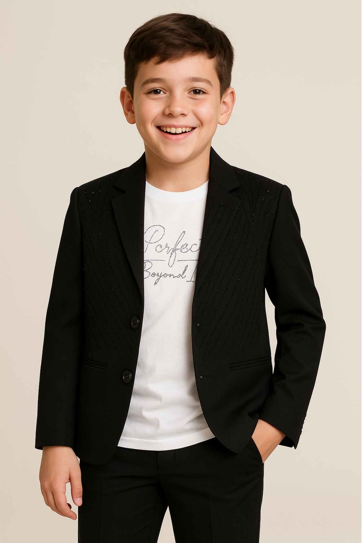 Black Embellished Blazer With T-shirt For Boys