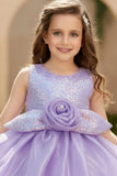 Lavender Shimmer Party Wear Frock with 3D Floral Appliqué For Girls