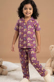 Purple Rainbow Print Night Suit Set For Girls