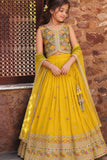 Mustard Yellow Embroidered Lehenga Choli Set For Girls