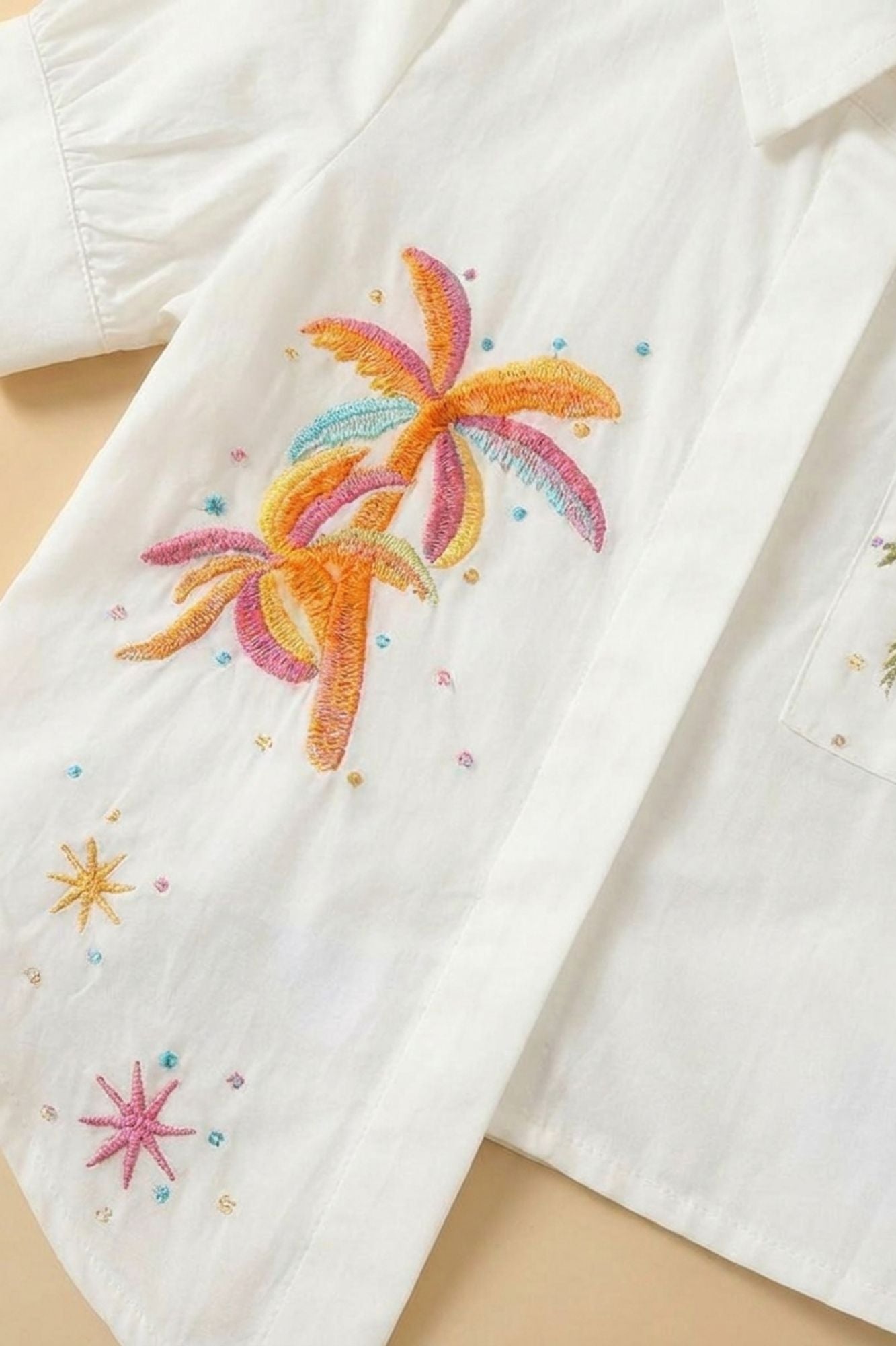 Girls White Printed Shirt with Denim Wide-Leg Pants Set