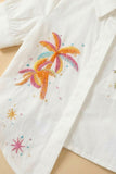 Girls White Printed Shirt with Denim Wide-Leg Pants Set