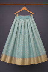 Wine & Ice Blue Pattu Pavadai with Puff Sleeves For Girls