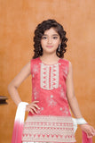 Red And White Printed With Embroidered Patiala Set For Girls
