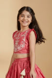 Bright Red Embroidered Lehenga Choli Set For Girls