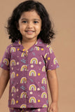 Purple Rainbow Print Night Suit Set For Girls