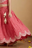 Bright Red Embroidered Lehenga Choli Set For Girls