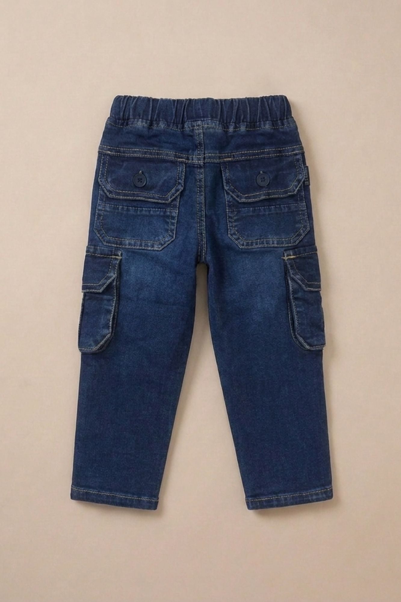 Blue Denim Cargo Jeans with Drawstring Waist