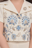 Beige Floral Embroidered Crop Top And Palazzo Set For Girls