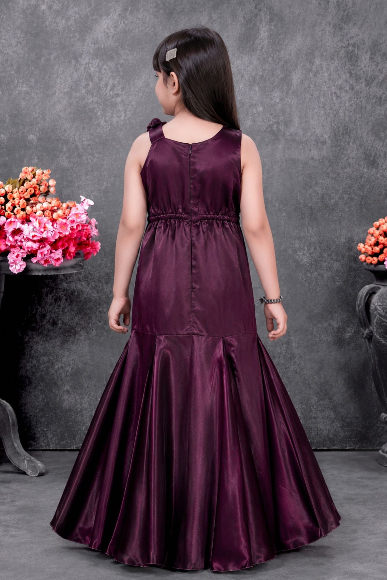 Wine Sequin Embellished Party Wear Gown for Girls