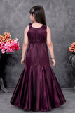 Wine Sequin Embellished Party Wear Gown for Girls