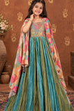 Multicolor Printed And Sequin Embroidery With Overcoat Gown For Girls