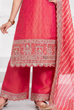 Rani Pink Zari Embroidered Festive Palazzo Set with Dupatta