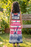 Pink And Blue Striped Gown For Girls
