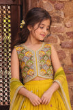 Mustard Yellow Embroidered Lehenga Choli Set For Girls