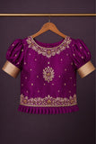 Wine & Blush Pink Pattu Pavadai with Puff Sleeves For Girls