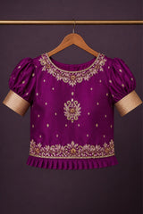Wine & Blush Pink Pattu Pavadai with Puff Sleeves For Girls