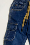 Blue Denim Cargo Jeans with Drawstring Waist