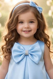 Girls Blue Bow And Floral Applique Party Wear Frock