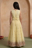 Girls Cream Embroidered Lehenga Choli Set with Dupatta
