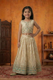 Cream Zari Embroidered Lehenga Choli For Girls