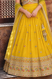 Mustard Yellow Embroidered Lehenga Choli Set For Girls