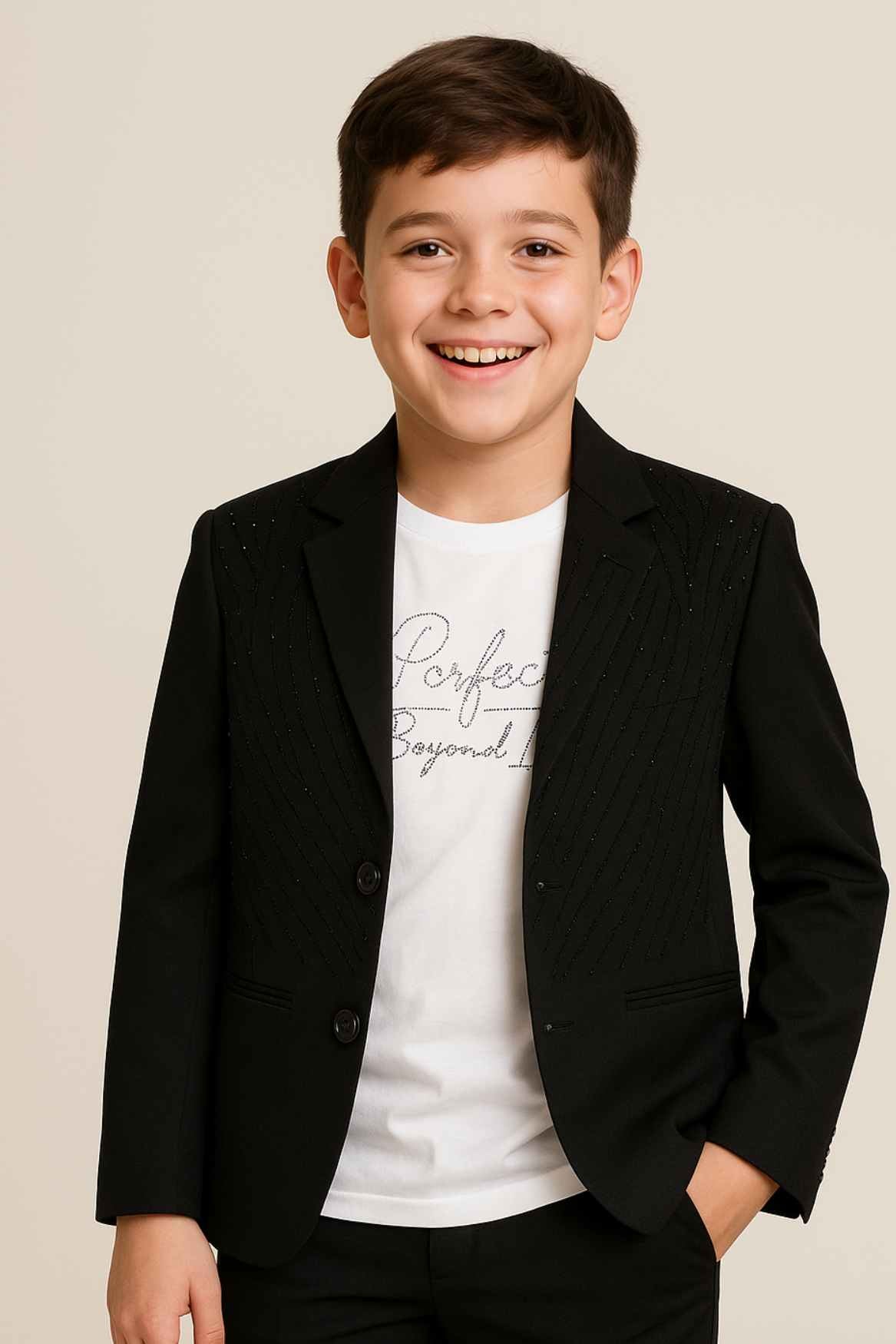 Black Embellished Blazer With T-shirt For Boys