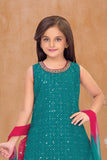 Green & Red Green Seqiuns Embroidered Patiala Set with Dupatta For Girls