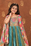 Multicolor Printed And Sequin Embroidery With Overcoat Gown For Girls