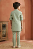 Mint Green Embroidered Kurta Set with Nehru Jacket For Boys