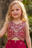 Girls Rani Pink Embroidered Palazzo Set With Dupatta