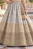 Girls Champagne Gold Floral Embroidered Lehenga Choli Set